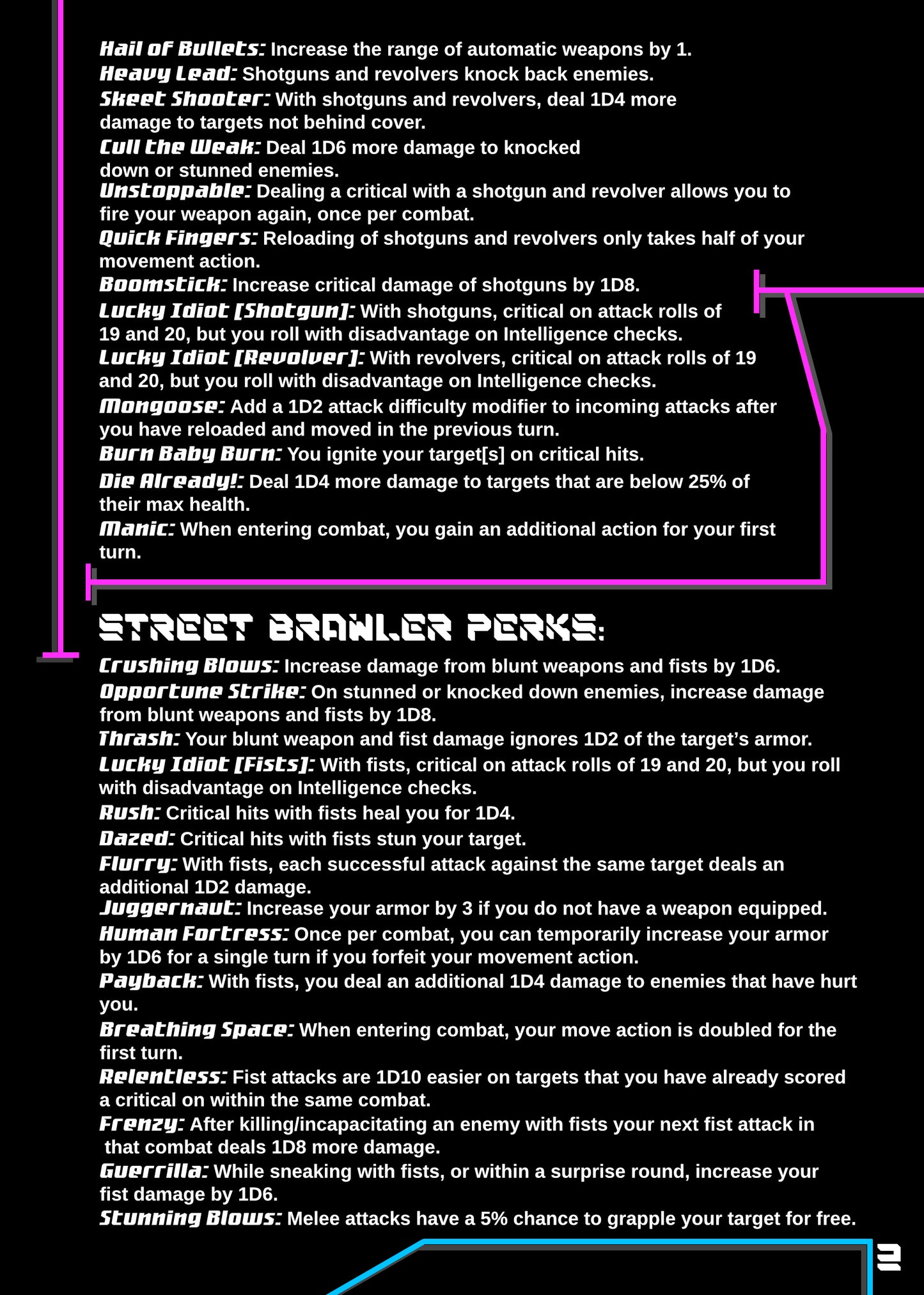 Cyberpunk Perks One-Pager Digital Download